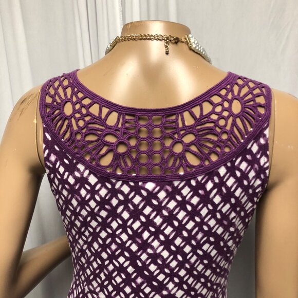 Merona Dress Womens Size Small Purple White V-Neck Back Lace Stretchy Sleeveless - Picture 5 of 9